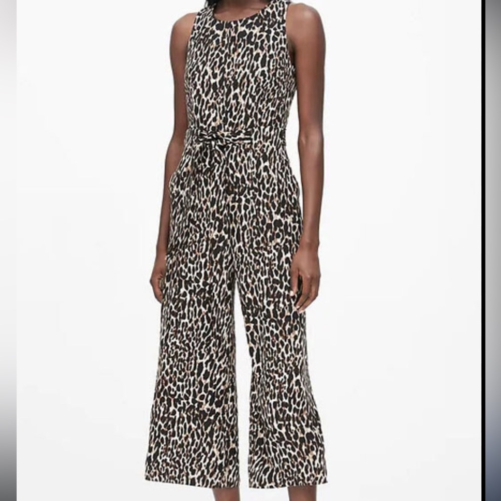 Banana Republic Leopard Print Cropped Wide leg Jumpsuit